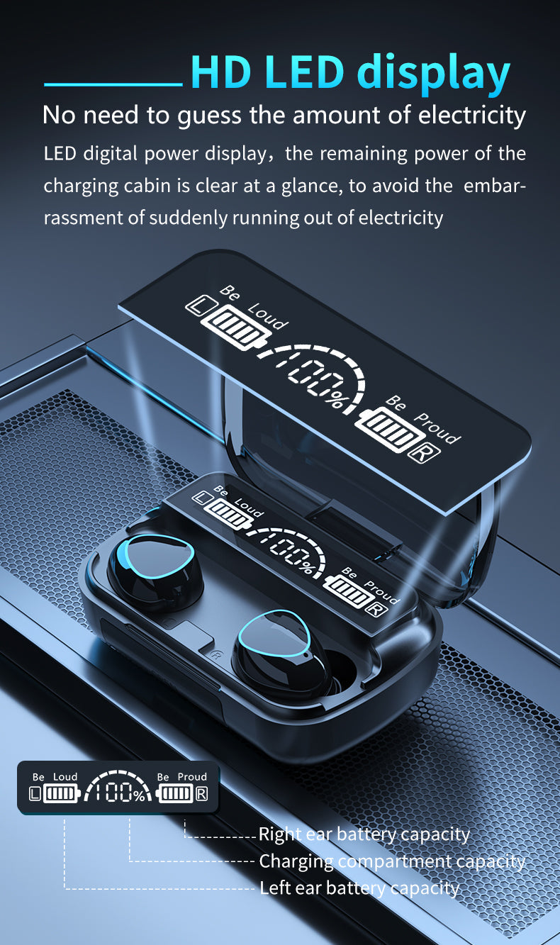 M19 Wireless Earbuds Bluetooth 5.1 TWS 2200mAh Power Bank Charging Box in Ear Buds.